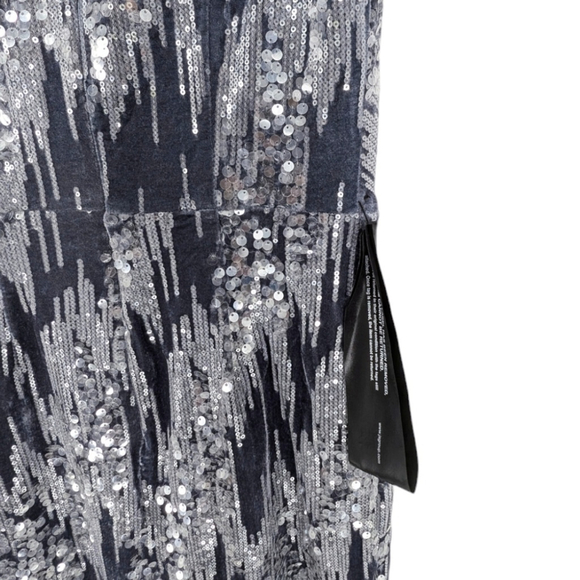 JS Collections Velvet Faux Wrap Dress Sequin Gray Cocktail Holiday Sparkly - Picture 7 of 8